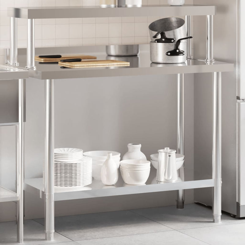 Afbeelding laden in galerijviewer, Vidaxl keukenwerktafel met bovenschap 110x55x120 cm roestvrij staal