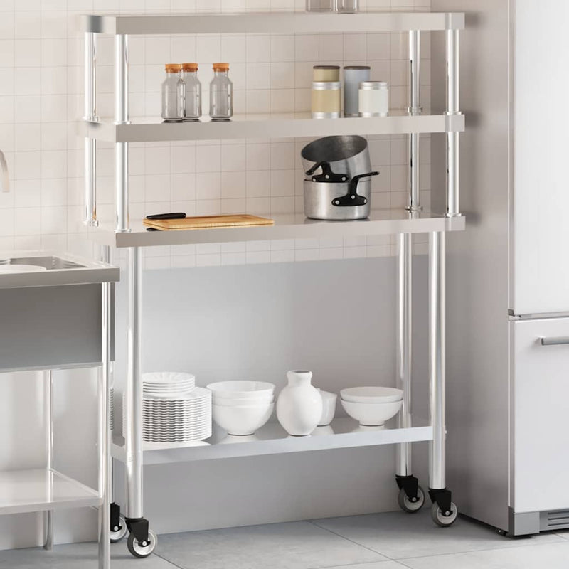 Load image into Gallery viewer, Vidaxl keukenwerktafel met bovenschap 110x30x150 cm roestvrij staal