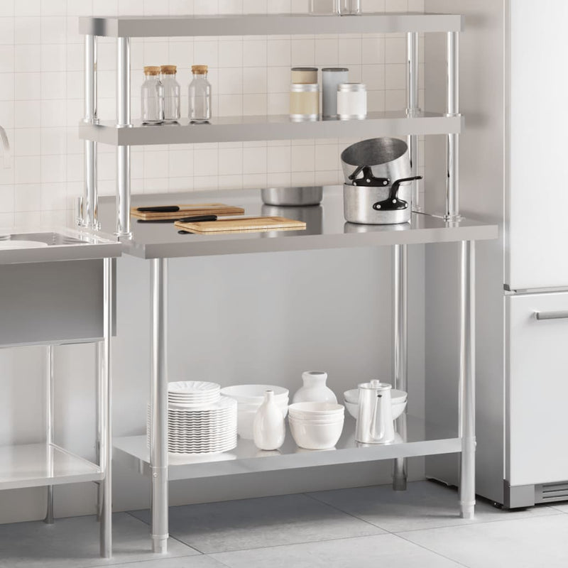 Cargue la imagen en el visor de la galería, Vidaxl keukenwerktafel met bovenschap 110x55x150 cm roestvrij staal