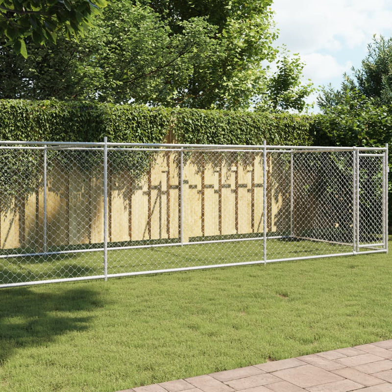 Load image into Gallery viewer, VidaXL Hondenhok met deur 8x2x1,5 m gegalvaniseerd staal grijs