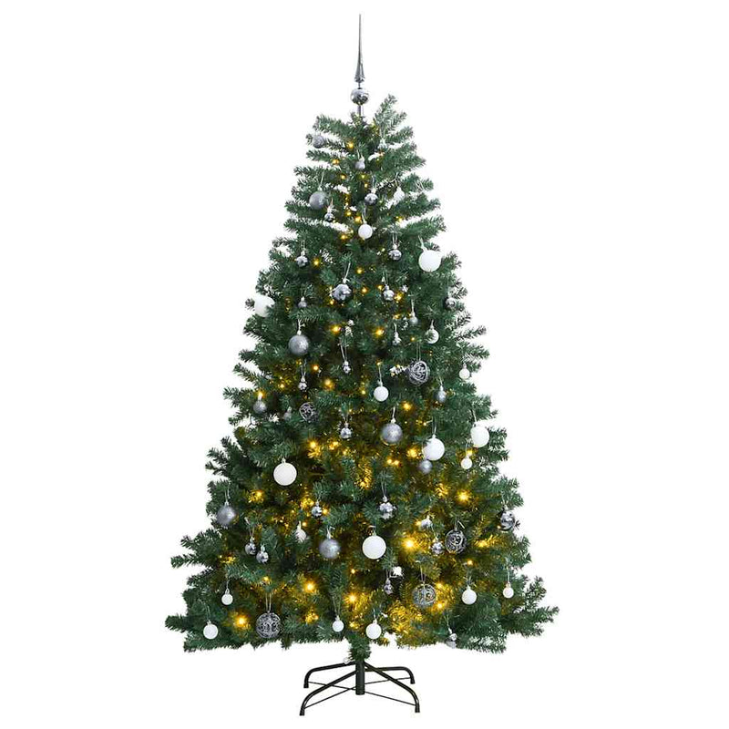 Afbeelding laden in galerijviewer, Vidaxl kunstkerstboom met scharnieren 300 led's en kerstballen 240 cm