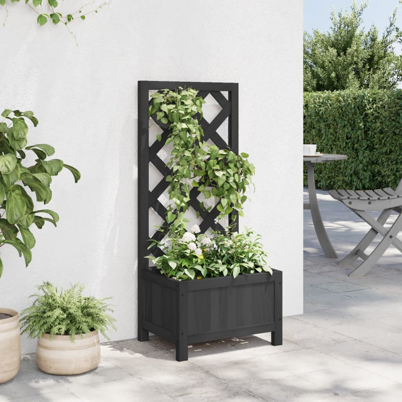 Load image into Gallery viewer, Vidaxl plantenbak met latwerk massief vurenhout zwart