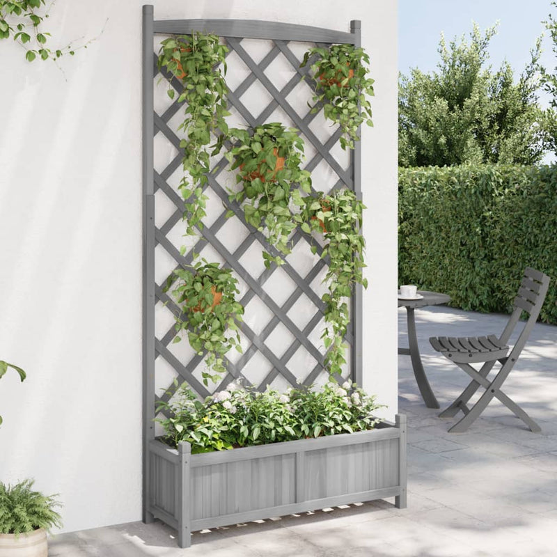 Load image into Gallery viewer, Vidaxl plantenbak met latwerk massief vurenhout grijs