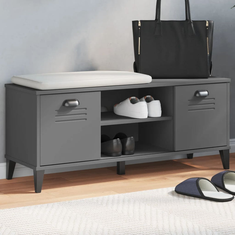 Load image into Gallery viewer, Vidaxl schoenenbank viken 106x35x45 cm bewerkt hout antracietgrijs