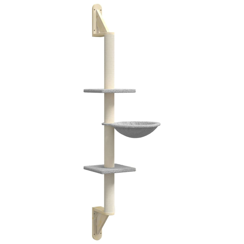 Load image into Gallery viewer, Vidaxl kattenmeubel wandgemonteerd met krabpaal 142,5 cm lichtgrijs