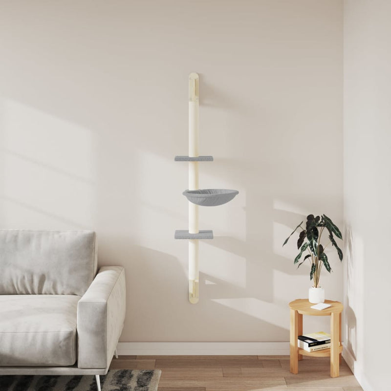 Load image into Gallery viewer, Vidaxl kattenmeubel wandgemonteerd met krabpaal 142,5 cm lichtgrijs