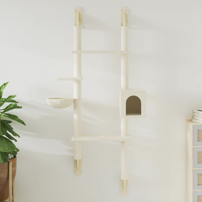 Load image into Gallery viewer, Vidaxl kattenmeubel wandgemonteerd met krabpaal 180 cm crèmekleurig