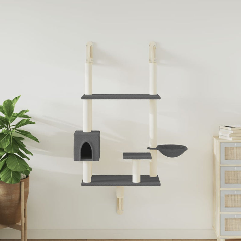 Load image into Gallery viewer, Vidaxl kattenmeubel wandgemonteerd met krabpaal 153 cm donkergrijs