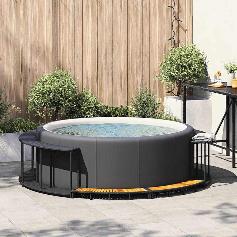 Cargue la imagen en el visor de la galería, Vidaxl hottub surround opbergruimte houten opstapje poly rattan zwart