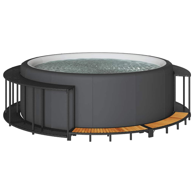 Cargue la imagen en el visor de la galería, Vidaxl hottub surround opbergruimte houten opstapje poly rattan zwart