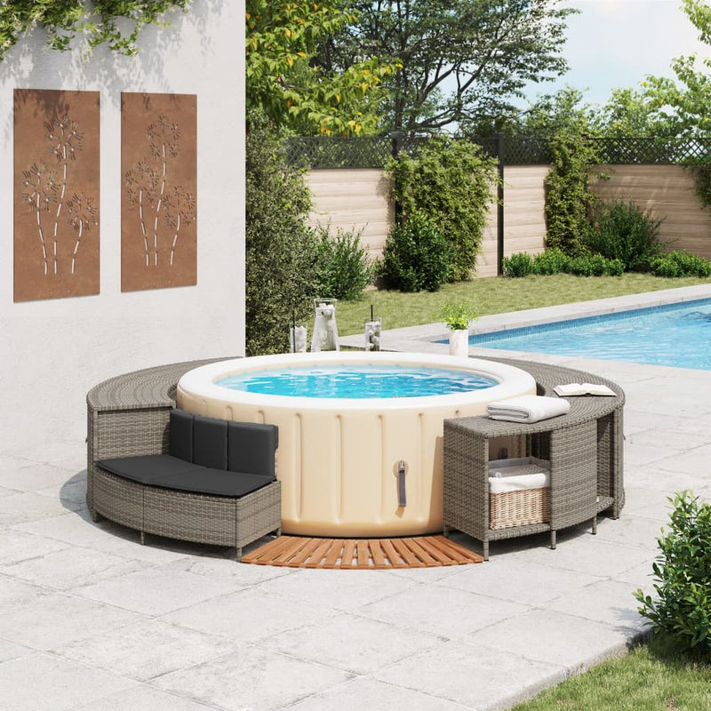 Afbeelding laden in galerijviewer, Vidaxl hottub-ombouw poly rattan massief acaciahout grijs