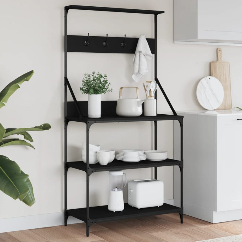 ギャラリービューアに画像をロードする, Vidaxl bakkersrek met haken 4-laags bewerkt hout zwart
