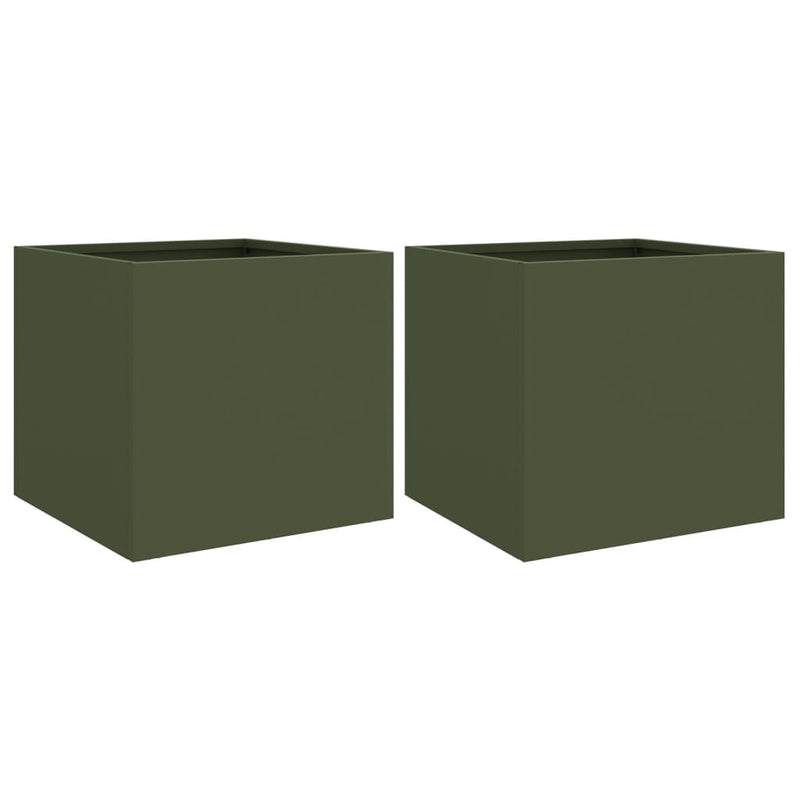 Load image into Gallery viewer, Vidaxl plantenbakken 2 st 32x30x29 cm staal olijfgroen