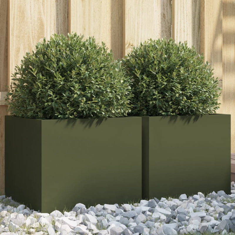 Load image into Gallery viewer, Vidaxl plantenbakken 2 st 32x30x29 cm staal olijfgroen