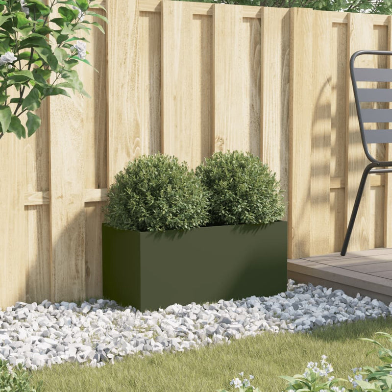 Load image into Gallery viewer, Vidaxl plantenbak 62x30x29 cm staal olijfgroen