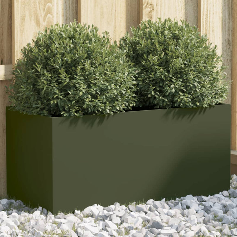 Load image into Gallery viewer, Vidaxl plantenbak 62x30x29 cm staal olijfgroen
