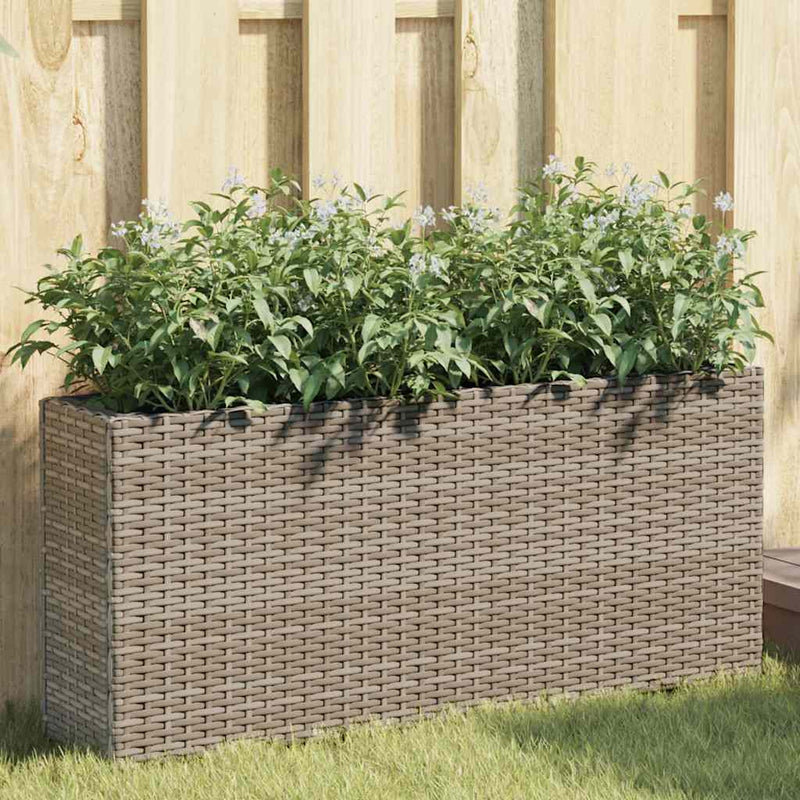 Cargue la imagen en el visor de la galería, Vidaxl plantenbakken met 2 potten 2 st 90x20x40 cm poly rattan grijs