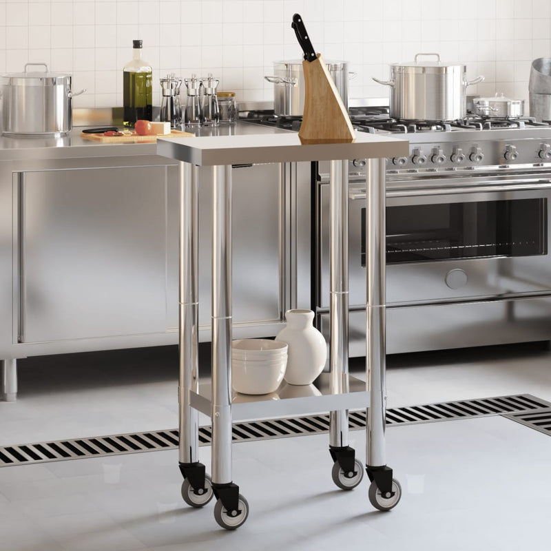 ギャラリービューアに画像をロードする, Vidaxl keukenwerktafel met wielen 55x30x85 cm roestvrij staal