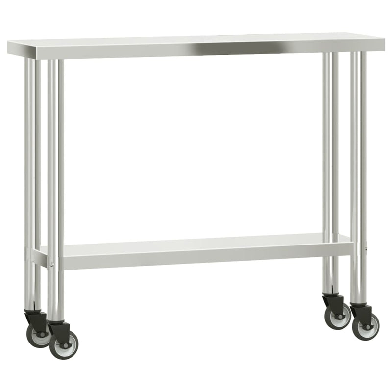 Afbeelding laden in galerijviewer, Vidaxl keukenwerktafel met wielen 110x30x85 cm roestvrij staal
