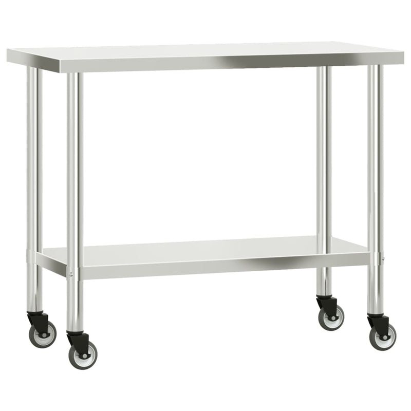 Afbeelding laden in galerijviewer, Vidaxl keukenwerktafel met wielen 110x55x85 cm roestvrij staal