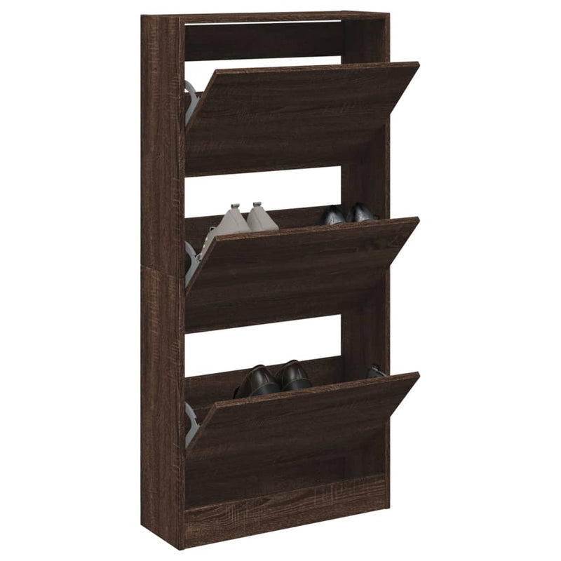 Afbeelding laden in galerijviewer, Vidaxl schoenenkast 60x21x125,5 cm bewerkt hout bruin eikenkleur