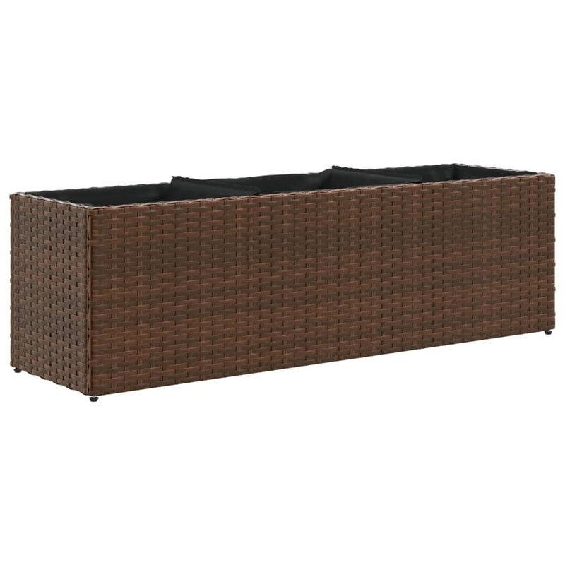 Chargez l'image dans la visionneuse de la galerie, Vidaxl plantenbak met 3 potten 105x30x32 cm poly rattan bruin