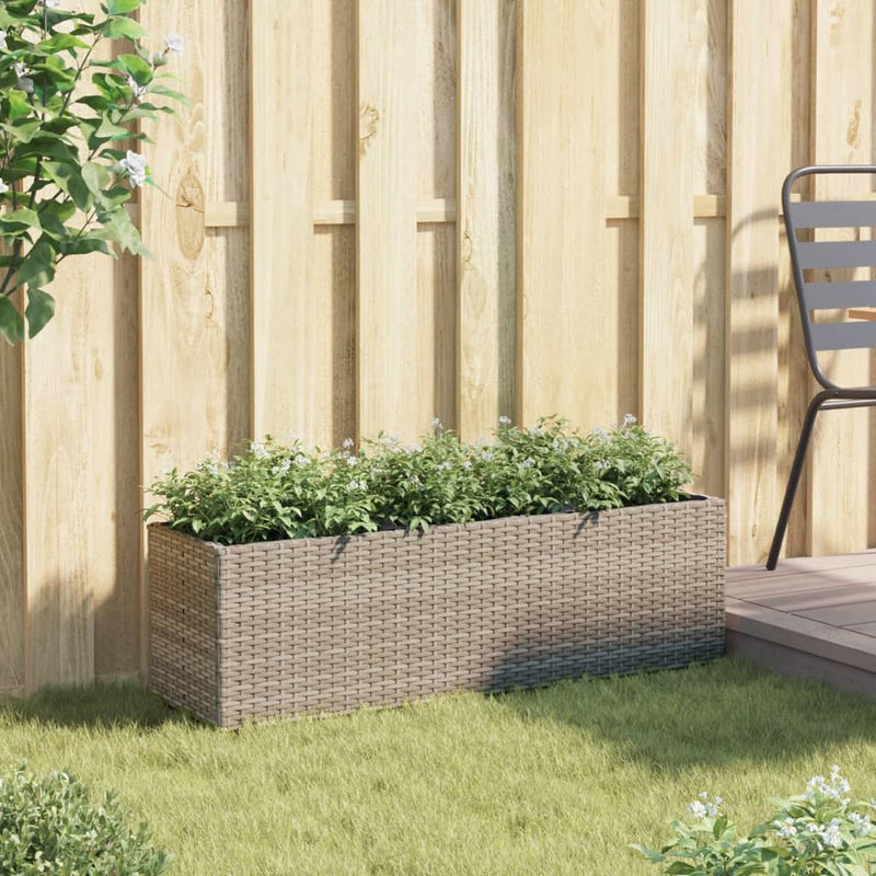 Load image into Gallery viewer, Vidaxl plantenbak met 3 potten 105x30x32 cm poly rattan grijs