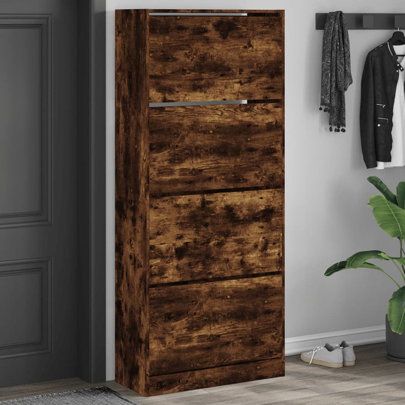 Load image into Gallery viewer, VidaXL Schoenenkast met 4 klaplades 80x34x187,5 cm gerookt eikenkleur