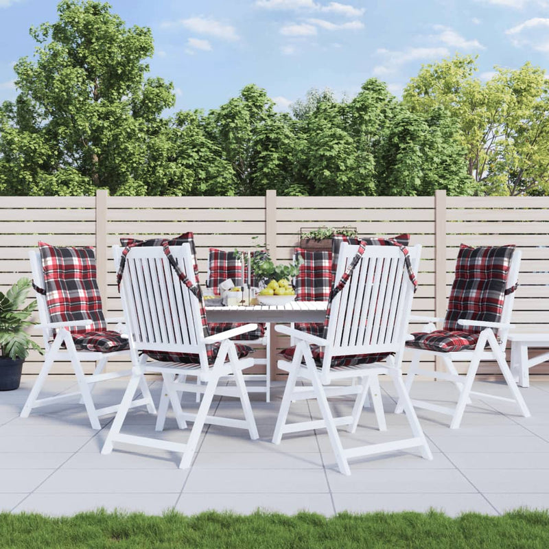 Load image into Gallery viewer, Vidaxl stoelkussens 6 st hoge rug ruitpatroon oxford stof rood