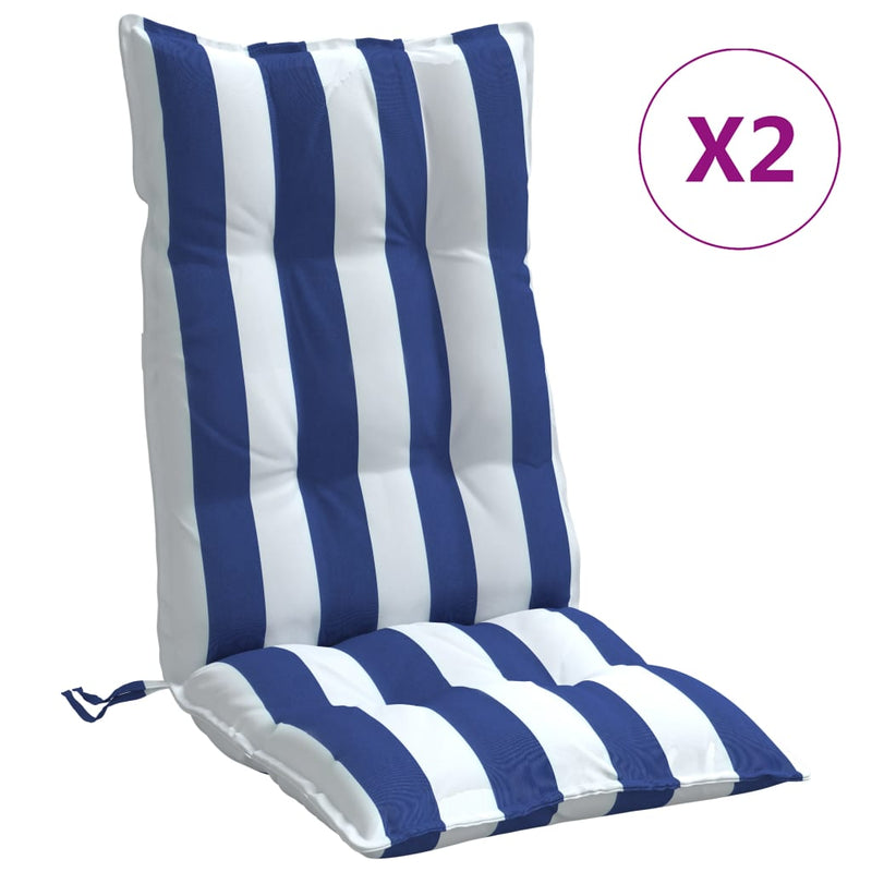 Load image into Gallery viewer, Vidaxl stoelkussens 2 st hoge rug gestreept stof wit en blauw