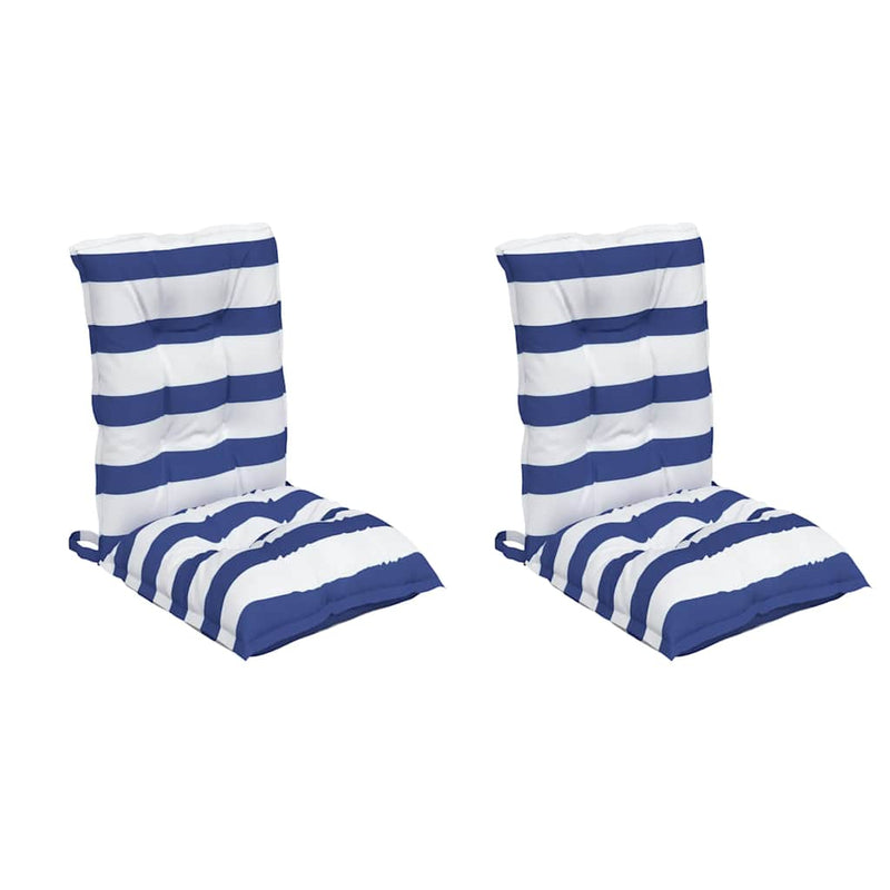 Afbeelding laden in galerijviewer, Vidaxl stoelkussens 2 st lage rug gestreept stof wit en blauw