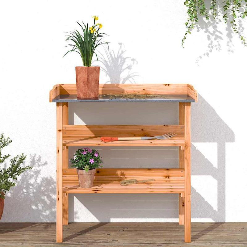 Load image into Gallery viewer, Vidaxl plantentafel met schappen 78x38x82,5 cm vurenhout bruin