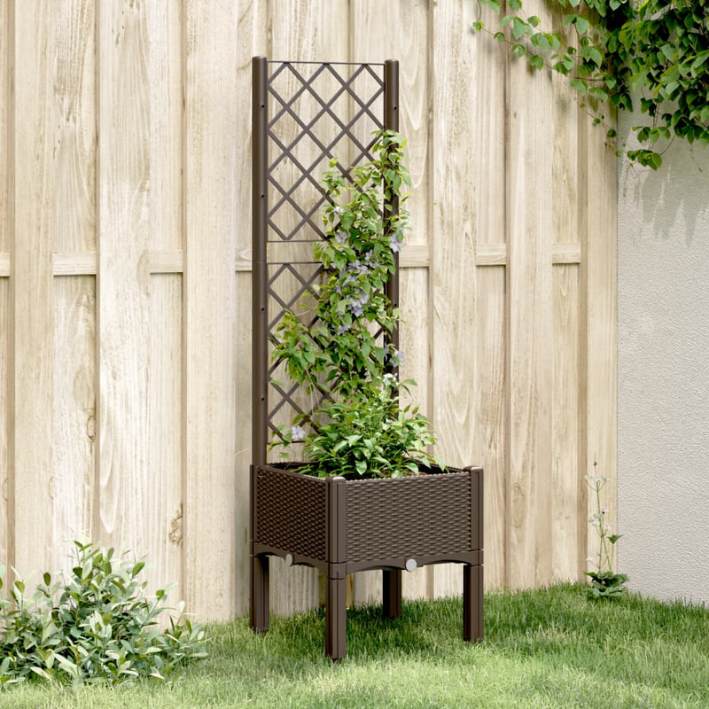 Load image into Gallery viewer, Vidaxl plantenbak met latwerk 40x40x142 cm polypropeen bruin