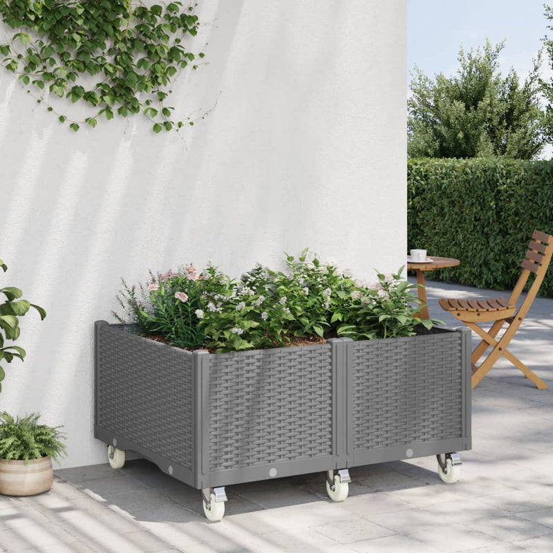 Load image into Gallery viewer, Vidaxl plantenbak met wielen 100x80x54 cm polypropeen lichtgrijs
