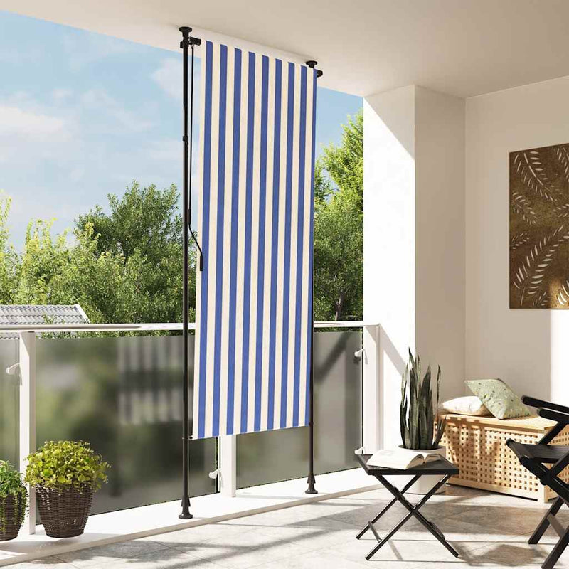 Load image into Gallery viewer, Vidaxl rolgordijn voor buiten 120x270 cm stof en staal blauw en wit