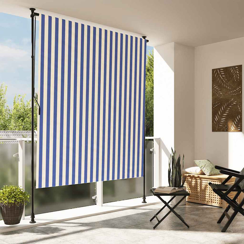 Load image into Gallery viewer, Vidaxl rolgordijn voor buiten 200x270 cm stof en staal blauw en wit