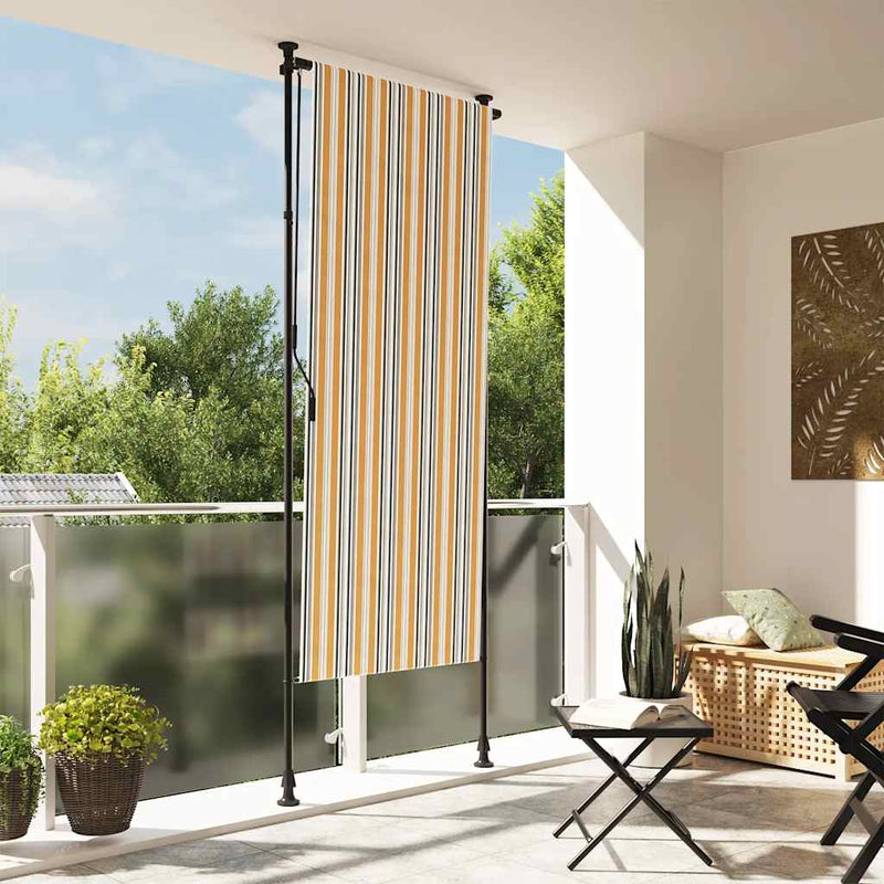 Load image into Gallery viewer, Vidaxl rolgordijn voor buiten 120x270 cm stof en staal geel en wit