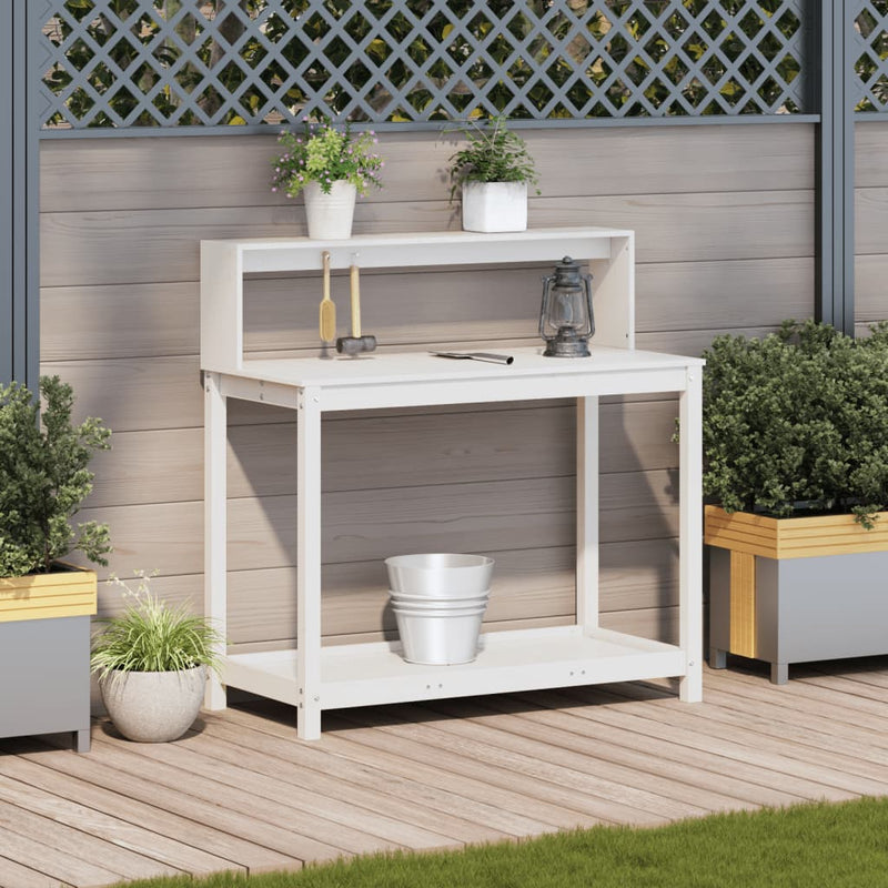 Cargue la imagen en el visor de la galería, Vidaxl oppottafel met schappen 108x50x109,5 cm massief grenenhout wit