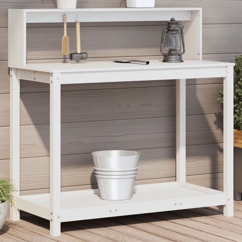 Cargue la imagen en el visor de la galería, Vidaxl oppottafel met schappen 108x50x109,5 cm massief grenenhout wit
