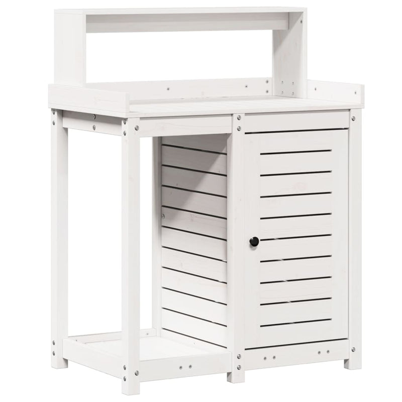 Load image into Gallery viewer, Vidaxl oppottafel met schappen 82,5x50x109,5 cm massief grenenhout wit