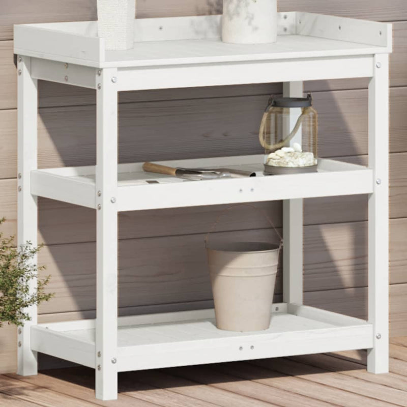 Load image into Gallery viewer, Vidaxl oppottafel met schappen 82,5x45x86,5 cm massief grenenhout wit
