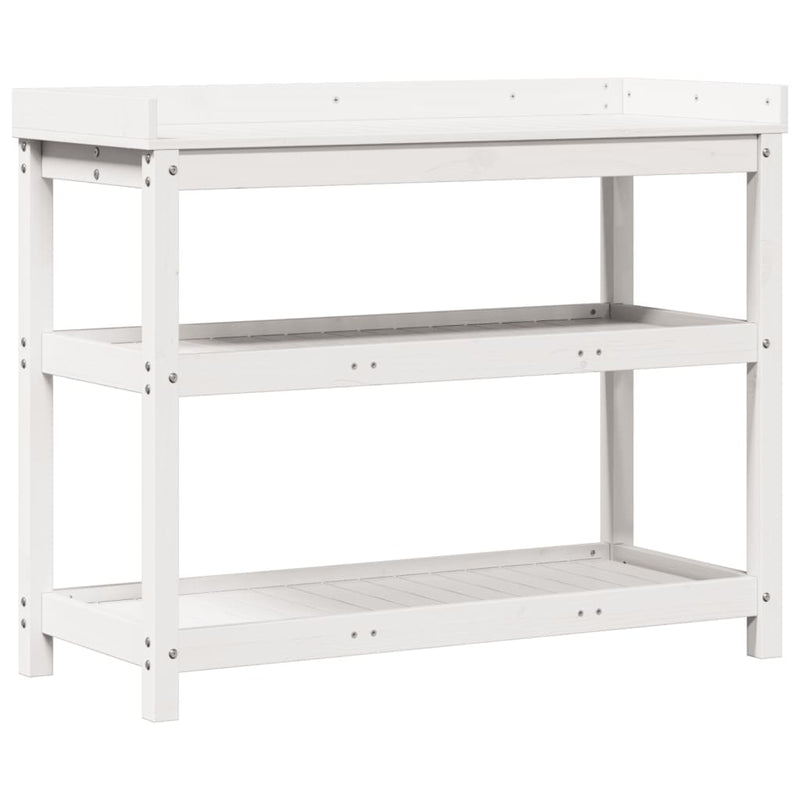 Load image into Gallery viewer, Vidaxl oppottafel met schappen 108x45x86,5 cm massief grenenhout wit