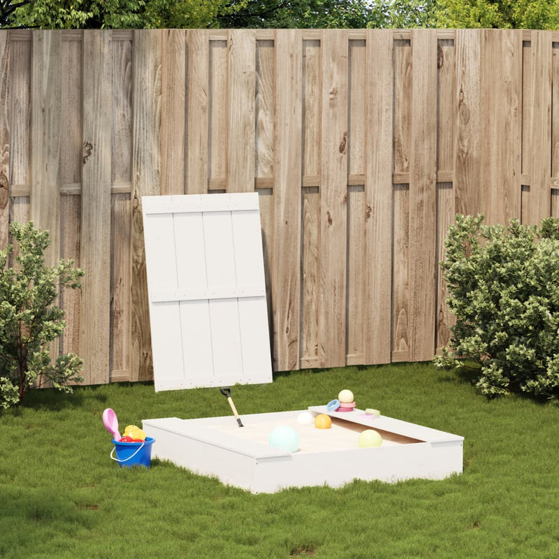 Load image into Gallery viewer, Vidaxl zandbak met deksel 111x111x19,5 cm massief grenenhout wit