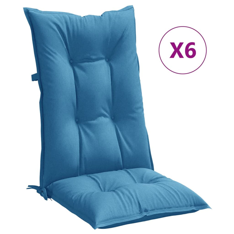 Load image into Gallery viewer, Vidaxl stoelkussens 6 st hoge rug 120x50x7 cm stof gemêleerd blauw