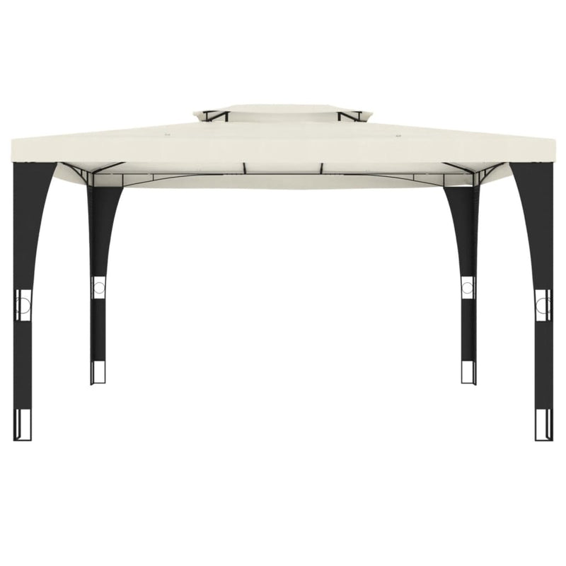 Load image into Gallery viewer, VidaXL Prieel met dubbel dak 3,98x2,98 m staal crèmekleurig