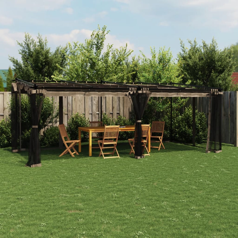 Load image into Gallery viewer, VidaXL Prieel met zijwanden van gaas 6x3 m staal taupe