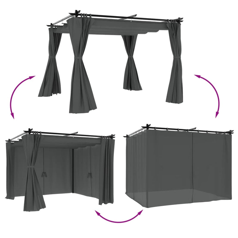 Load image into Gallery viewer, Vidaxl prieel met gordijnen 3x3 m staal antracietkleurig