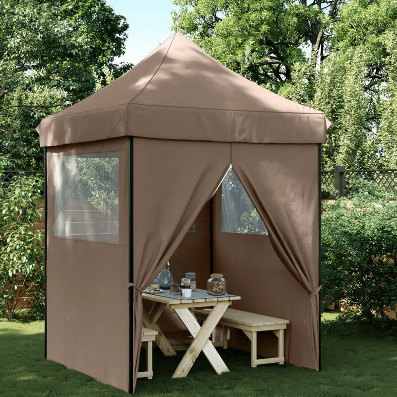Laden Sie das Bild in Galerie -Viewer, Vidaxl partytent inklapbaar pop-up met 4 zijwanden bruin