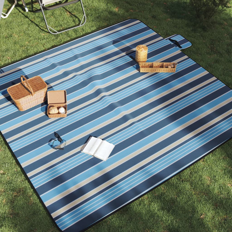 Load image into Gallery viewer, Vidaxl picknickkleed opvouwbaar gestreept 200x200 cm fluweel blauw wit