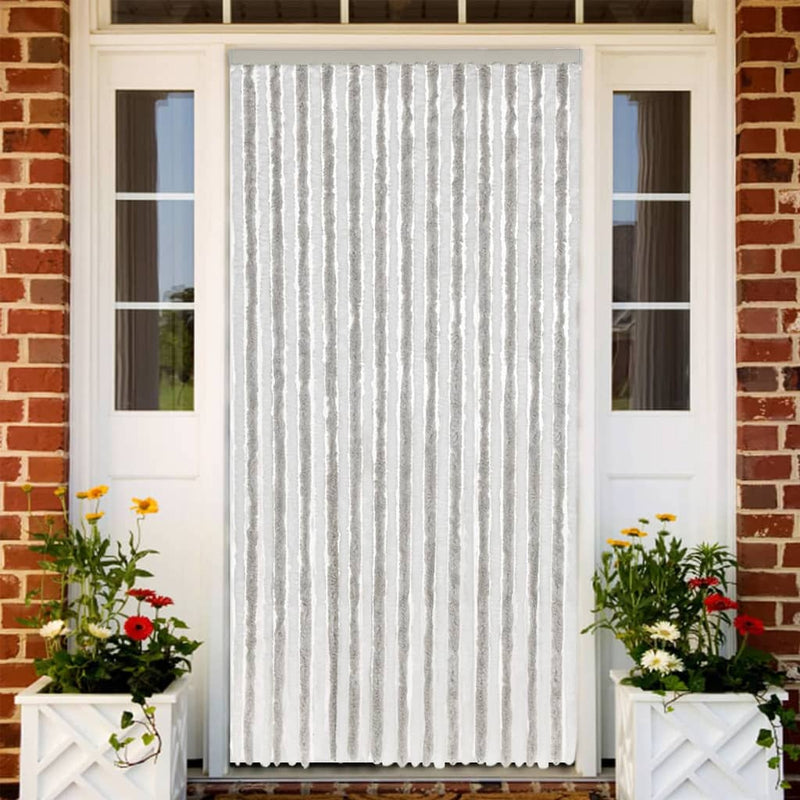 Load image into Gallery viewer, Vidaxl vliegengordijn 118x220 cm chenille lichtgrijs en wit